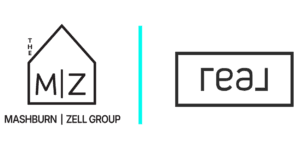 Mashburn Zell Group house-shaped logo and Real Broker logo side by side.